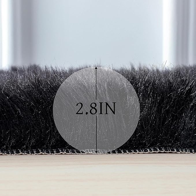 Faux Fur Rug Sheepskin Shag Fluffy Fuzzy 5x7 ft Black Rugs for Bedroom Bedside Bed Floor Living Room Plush Rectangle High-Density Cushion Carpet Super Sofa Cover