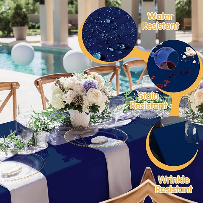 BRILLMAX 4 Pack Navy Blue Tablecloths for 8 Foot Rectangle Tables 90 x 156 Inch - 8ft Rectangular Bulk Linen Polyester Fabric Washable Cloth Cover for Wedding Reception Banquet Birthday Party