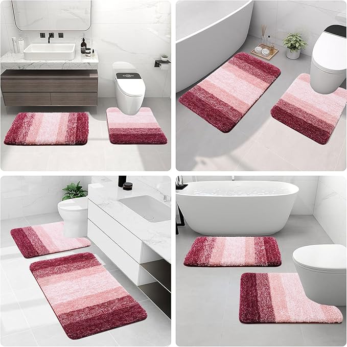 Arotive Microfiber Bathroom Rugs, Shaggy Soft and Absorbent Bath Rug, Non-Slip, Thick Plush Machine Washable Dry Bath Mats for Bathroom, Tub and Shower, 34x21, Burgundy, Rectangular