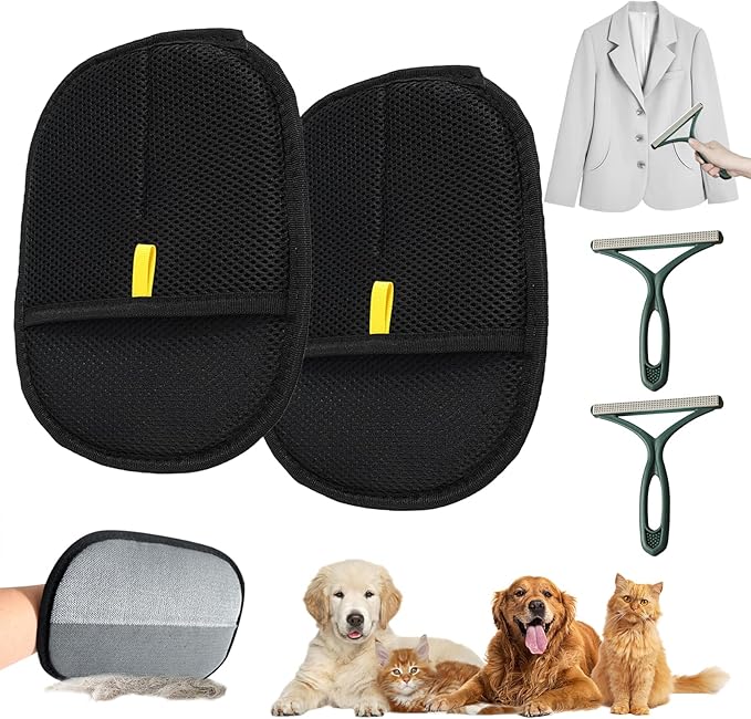 DINTSTYLE 4pcs Pet Hair Remover Glove, Pet Hair Removal Tool, 2025 Electrostatic Pet Hair Removal Gloves for Dogs and Cats,for Pet Hair, for Couch, Clothes, Car, Carpet, Bed, Furniture(Black and dark