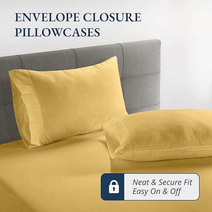 LANE LINEN Twin XL Fitted Sheet, 100% Organic Cotton 2-Piece Set (1 Fitted Sheet, 1 Pillowcase), Percale Weave, Bottom Sheet, Soft, Breathable, Fits Mattress Upto 15" Deep - Cocoon (No Flat Sheet)