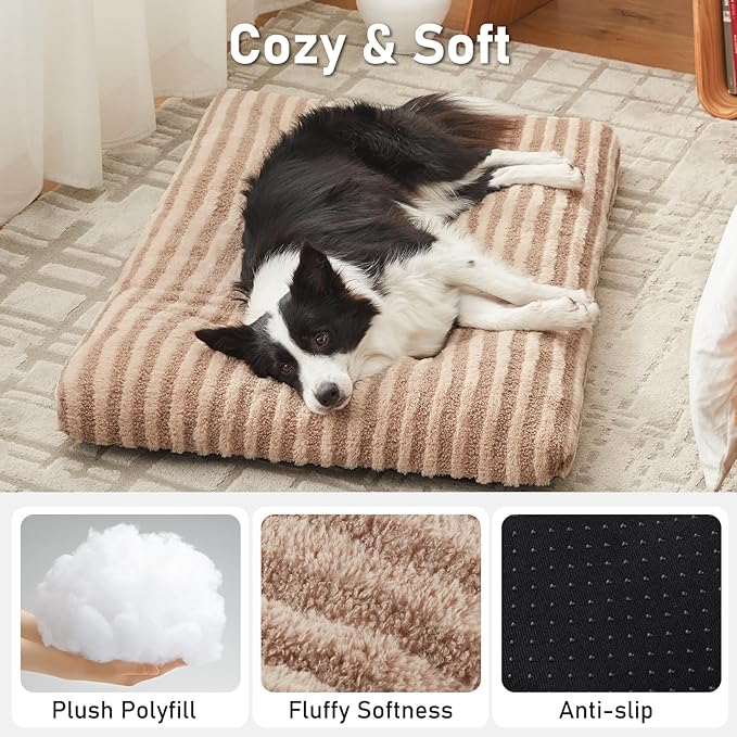 FURTIME Washable Dog Bed Medium Size Dogs, Deluxe Dog Crate Beds Comfy Fluffy Kennel Pad Anti-Slip Pet Sleeping Mat, Machine Washable Dogs Pillow, 29"x21"x3", Brown