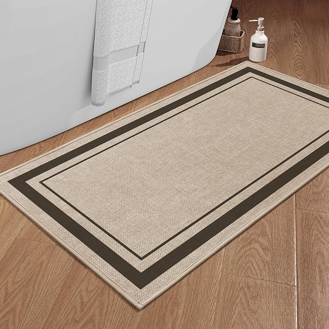 chakme Bathroom Rugs Mat 47x24, Ultra Thin Non Slip Bath Mat Large Quick Dry Absorbent Bath Mat for Bathroom Floor, (Light Beige, 47"x24")