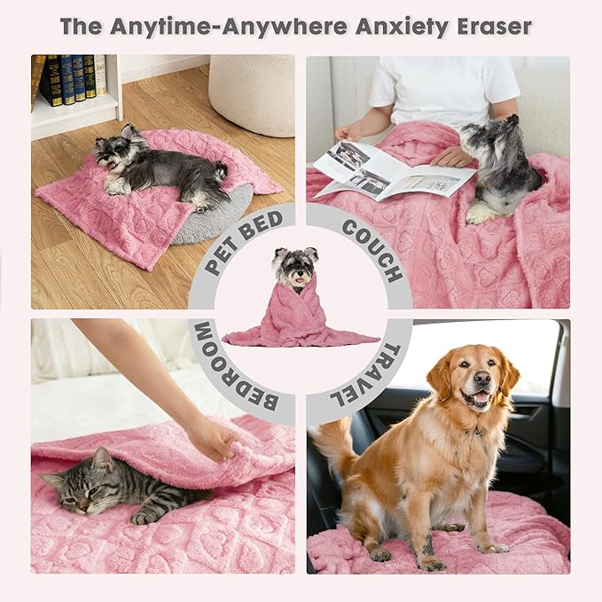 gogobunny Calming Plush Dog Cat Blanket 300GSM Coral Fleece, Ultra-Soft Machine Washable Pet Bedding for Small Medium Dogs Cats Puppies Kittens (Pink, 40x50)