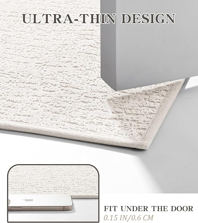 chakme Bathroom Rugs Mat 32x17, Ultra Thin Non Slip Bath Mat Quick Dry Absorbent Bath Mat for Bathroom Floor, (White, 32"x17")