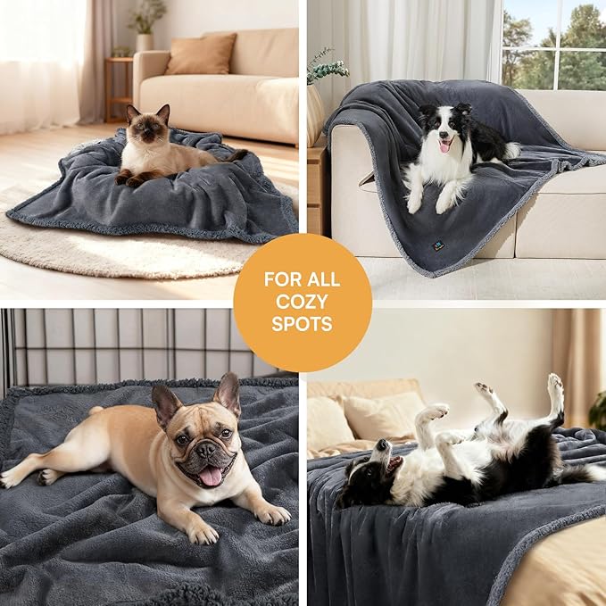 Luciphia Waterproof Pet Blankets, Liquid Pee Proof Dog Blanket for Sofa Bed Couch, Reversible Sherpa Fleece Furniture Protector Cover for Small Medium Large Dogs Cats, Dark Gray King Size（100" x 85"）