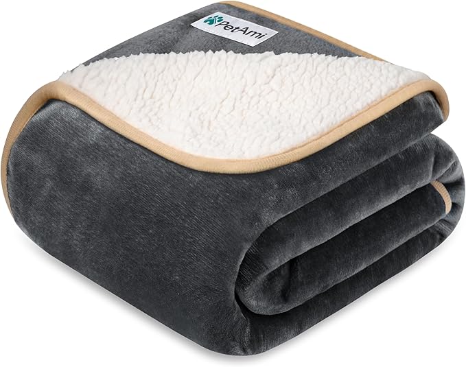 PetAmi Waterproof Dog Blanket for Small Medium Dogs, Pee Proof Pet Blanket for Couch Bed, Reversible Water Proof Blanket for Puppy Indoor Cat, Soft Dog Fleece Blankets Washable, 29x40 Gray/Beige