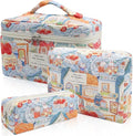3pc Makeup Bag Set, Quilted Makeup Bag Set, Large Floral Cosmetic Bag for Women, Cute Cotton Makeup Bags, Flower Travel Toiletry Organizer Bag (Rabbit Print)