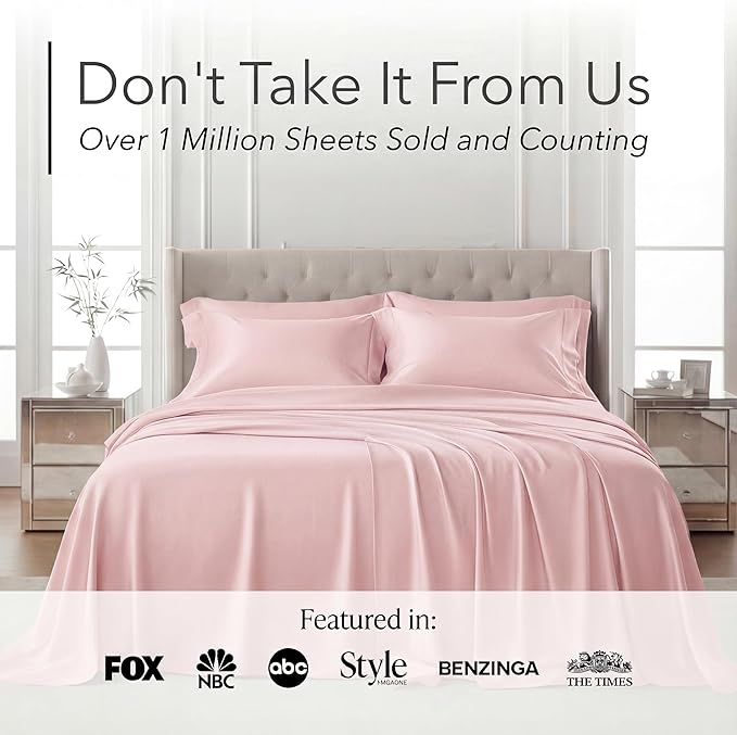 DECOLURE 100% Viscose Derived from Bamboo Sheets King Size - Luxury 6 Pc Naturally Cooling Sheets, Ultra Soft Bed Set - Deep 17" Pockets, Durable Double Stitching, Oeko Tex Standard (Light Pink)