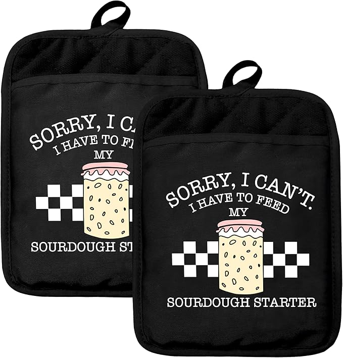 Funny Oven Mitts Set, Funny Baking Gifts for Women, Sorry I Can't I Have to Feed My Sourdough Starter Heat Resistant Kitchen Oven Gloves for Baking and Cooking,Pot Holders