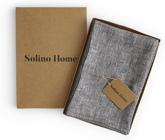 Solino Home Linen Cloth Napkins Set of 4-100% Pure Linen Chambray Black Dinner Napkins 20 x 20 Inch for Winter - Athena, Handcrafted and Machine Washable