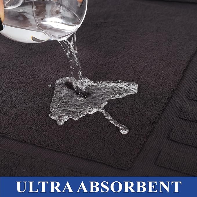 Superior 100% Cotton Bathmat Set, Bath Mats, Bathroom Decor, Shower, Bathtub Essentials, Home Accessories, Washable Rug, No Backing, Heavyweight, Leo Collection, Set of 2, 22" x 35", Black