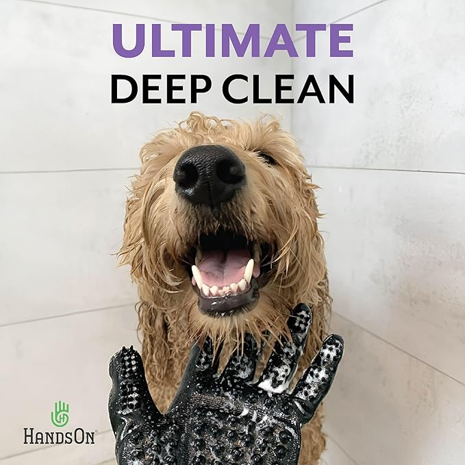 H HANDSON Pet Grooming Gloves - Patented #1 Ranked, Award Winning Shedding, Bathing, & Hair Remover Gloves - Gentle Brush for Cats, Dogs, and Horses (Purple, Large)