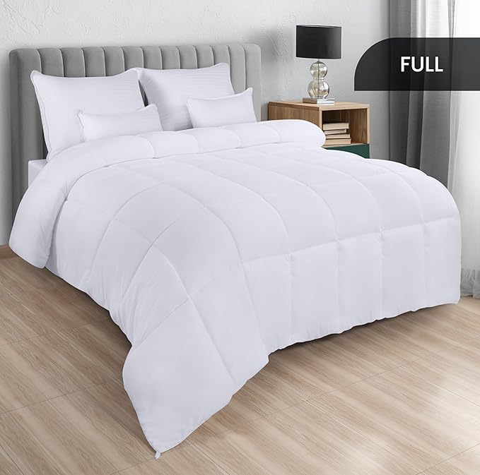 Utopia Bedding Comforters Full Size, All Season Duvet Insert, Down Alternative Box Stitched Bed Comforter with Corner Tabs, Machine Washable (White)