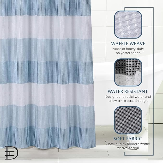 Dainty Home | Aqua Blue Ombre Waffle Weave Shower Curtain - 70" x 72" - Water Resistant Polyester Blend Fabric Shower Curtain - The Best Gradient Design Washable Waffle Shower Curtain