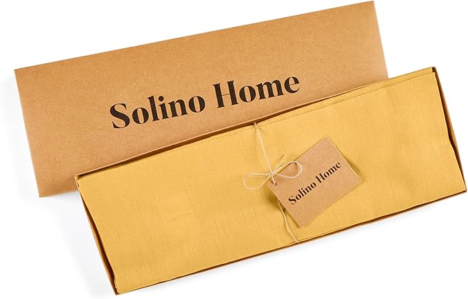 Solino Home Linen Placemats Set of 4 - Mustard Yellow Placemats 14 x 19 Inch - 100% Pure Linen Table Place Mats for Spring, Easter - Fete