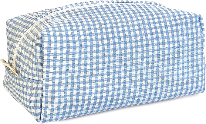 STARDW Checkered Makeup Bag Cute Cosmetic Bags for Women and Girls, Travel Toiletry Bag, Small Zipper Makeup Pouch, Purse Organizer Pouches Canvas Lining