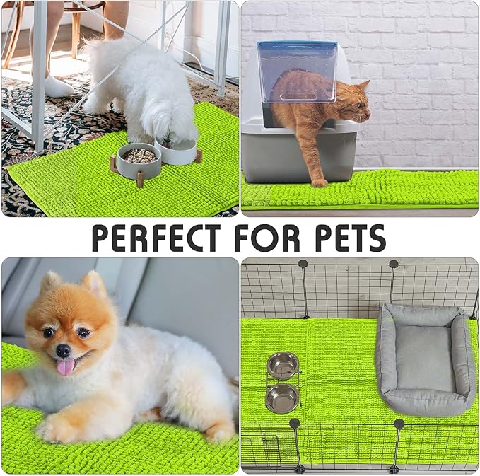 Amylove 4 Pcs Guinea Pig Cage Liner Guinea Pig Bedding Dog Door Mat for Muddy Pet Paws Washable Chenille Pee Pads Small Animal Sleeping Bed for Bunny Hamster(16 x 24 Inch,Rectangular,Green)