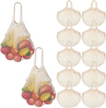 SHENLIU 12 Pack Cotton Mesh Grocery Bags Bulk, Portable Reusable Market Produce Container Washable Net Mesh Reusable Shopping Tote Bag with Handle for Vegetable Fruit Picnic
