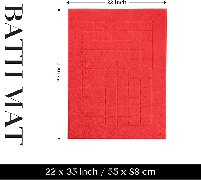 Superior 100% Cotton Bathmat Set, Bath Mats, Bathroom Decor, Shower, Bathtub Essentials, Home Accessories, Small Washable Rug, No Backing, Heavyweight, Nora Collection, Set of 2, 22" x 35", Red