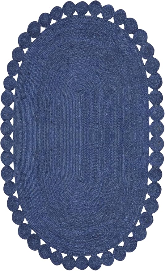 Oval Rug 9x15 Area Rug Kilim Rug Blue Solid Design 0.27 inches ThickIndoor Outdoor Rug Flatweave Rug High Traffic Area Lake House Bedroom Dining Room Living Room