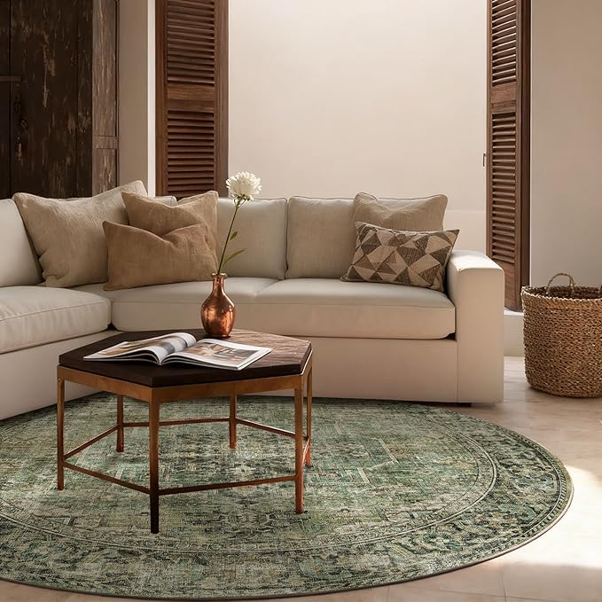 4x4 Round Bedroom Rug Washable: Living Room Rugs Stain Resistant Non Slip Low Pile Soft Small Area Rugs for Bedroom Kitchen Entryway Living Room Bedside Office Dorm Kids Room Entrance