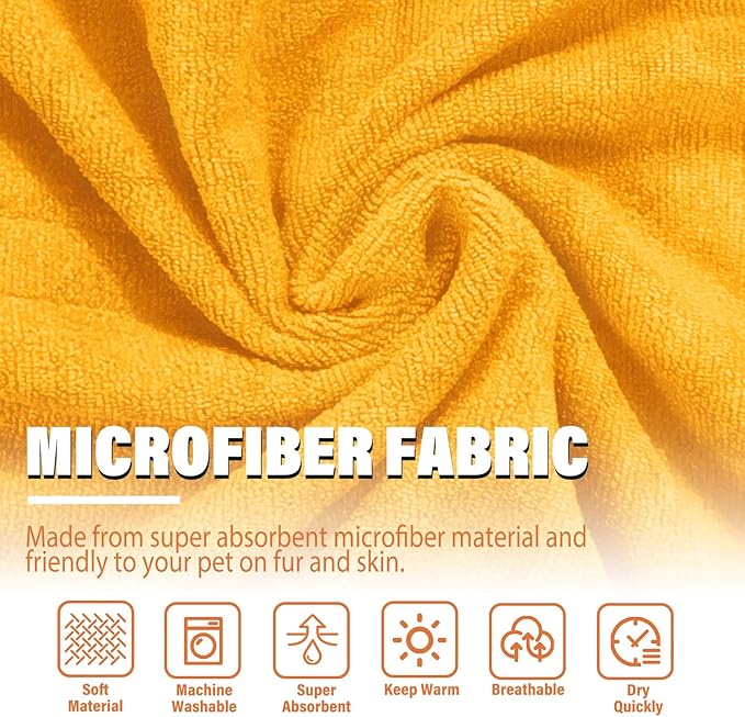 HhiMyOct Dog Robe - Fast Drying Towel - Microfiber Super Absorbent Pet Bathrobe, Adjustable Collar & Belly Strap (Yellow, XX-Large)