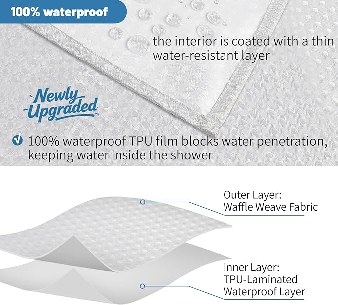 THAIGEE 2-in-1 Waterproof Fabric Shower Curtain - No Separate Liner Needed, Hotel-Style Waffle Weave, Effortless Cleaning & Washable Bathroom Shower Curtain Set,72Wx78H,White