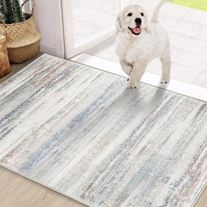 COMSLE Door Mat, Front Door Rug Indoor for Entrance Faux Wool Absorbent Non Slip Modern Throw Rug for Entryway Hallway Muddy Paws - Pet Friendly, 32x48 Inches,Gray Brown Machine Washable