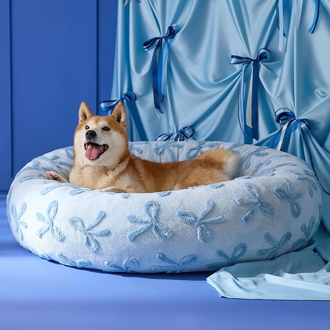 LE SURE Donut Large Dog Bed - Round Cat Beds for Indoor Anti-Anxiety Calming Gift for Pets, Washable Cute Modern Beds with Jacquard Shaggy Plush & Anti Slip Bottom, 36 Inch, Ice Melt
