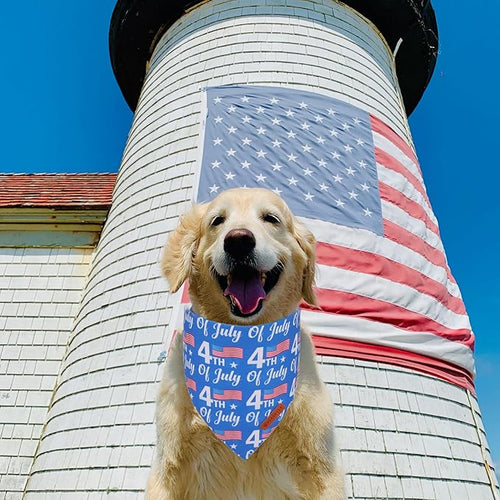 ADOGGYGO American Flag Dog Bandanas 2 Pack, Triangle Reversible Independence Day Pet Scarf Bib, Red Blue 4th of July Bandana for Extra Large Dogs (X-Large)