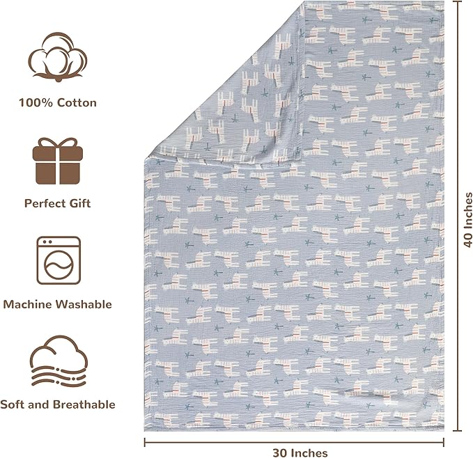 NTBAY 2 Layer Muslin Cotton Baby Swaddle Blanket, 30x40 Soft and Breathable Receiving for Newborns and Infants, Perfect for Crib, Stroller, Travel, Lightweight Nursery Blanket, Palm and Zebra