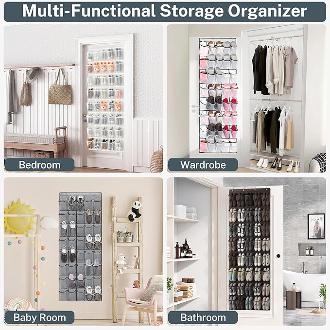 Hualleko 40-Pocket Over the Door Shoe Organizer - Large Mesh Pocket Hanging Shoe Organizer,Behind the Door Shoes Storage Holder Hanger (Coffee color)