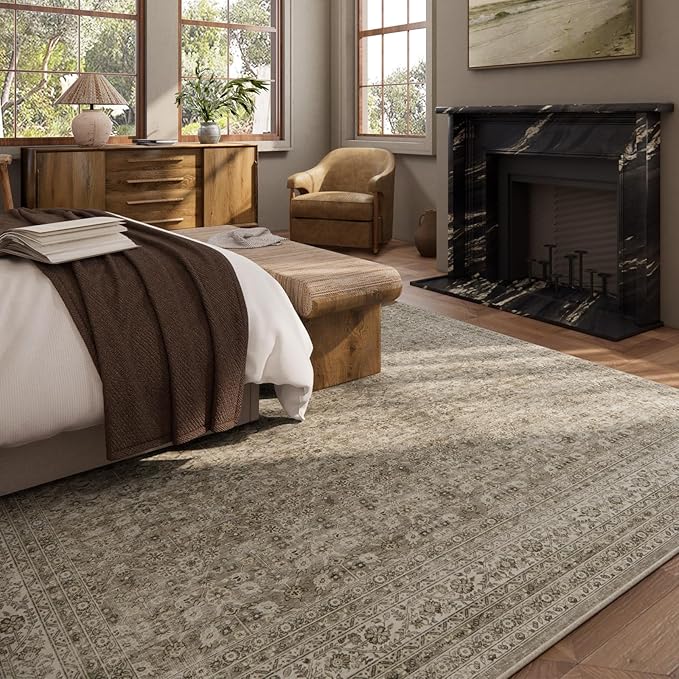 10x12 Area Rugs for Living Room: Large Rugs Washable Stain Resistant Non Slip Distressed Vintage Rug Low Pile Faux Wool Soft Carpet for Bedroom Farmhouse Dining Room Nursery Kids Playroom