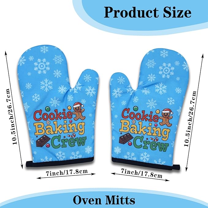 2 Pack Funny Gingerbread Oven Mitts, Cookie Baking Crew, Heat Resistant Silicone Non-Slip Mitts, Christmas Baking Gifts for Cookie Lovers, Housewarming Gifts for Women Hostess Mom Wife Chef