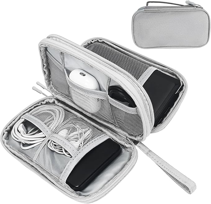 SMONT Gray Tech Organizer Pouch, Travel Electronics Accessories Case with Dual Sections for Cables, Portable Console, Hard Drive - Slim EDC Bag Versatile Travel Organizer Durable Tech Bag Gary