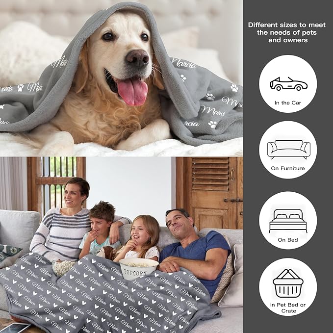 GlisterGlow Personalized Dog Blanket, Customized Pet Blankets with Name Picture, Throw Blanket for Small Medium Large Dog Puppy Cat