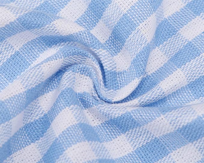 Jennice House Kids Cotton Gingham Apron - Children's Artist Painting Smock with Pocket and Adjustable Neck Strap, Baby Chef Party Aprons (Blue, L)