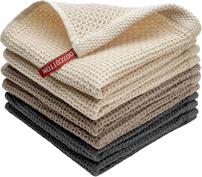 FreeNook 100% Cotton Waffle Weave Kitchen Towels, 6 Pack Dish Cloths for Washing Dishes, Ultra Soft Absorbent Dish Towels, Quick Drying Kitchen Rags, 12x12 Inches, Mixed Color