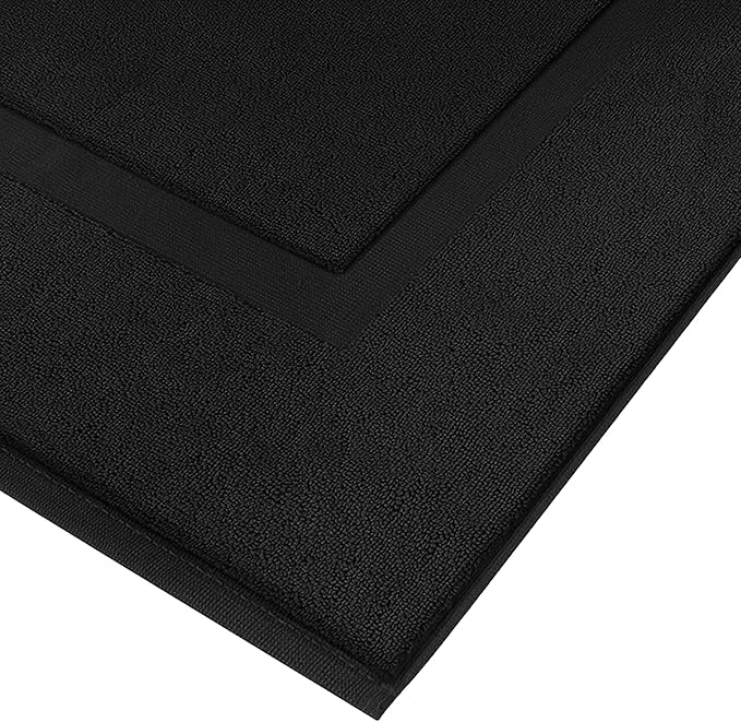 RIVERSIDE Bath Mat Set of 2 - Black Bath Mats 21x34 Inches, Not a Bathroom Rug, 100% Ring Spun Cotton, Super Soft & Highly Absorbent Bathroom Floor Mats