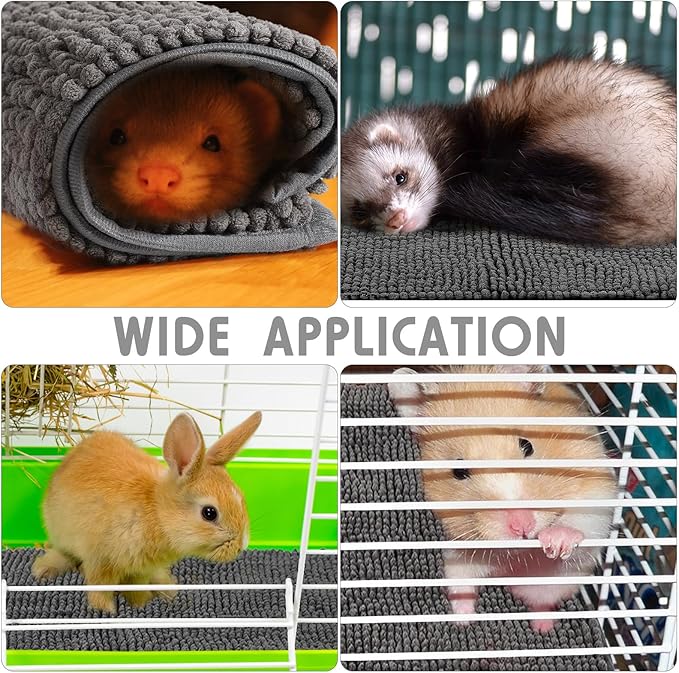 Amylove 4 Pcs Guinea Pig Cage Liner Guinea Pig Bedding Dog Door Mat for Muddy Pet Paws Washable Chenille Pee Pads Small Animal Sleeping Bed for Bunny Hamster(12 x 12 Inch,Square,Dark Gray)