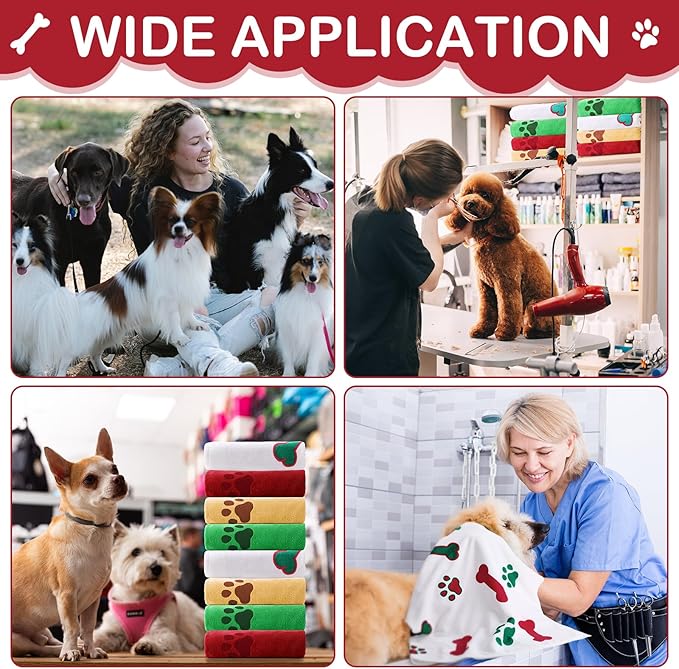 Chumia 8 Pcs Dog Towels for Drying Dogs Cats Pet Towels Bulk Puppy Microfiber Fast Drying Paw Bath Bathing Supplies Absorbent for Medium Pets (Christmas Color,40 x 24 Inch)