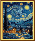 Foxnyart Stamped Cross Stitch Kits Full Range of Embroidery Needlework Starter Kits for Beginners Adults 11CT Embroidery Patterns Art Crafts DIY Needlepoint Kit-Van Gogh Starry Sky Home 16x20 inchs