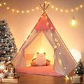 Teepee Tent for Kids Indoor,Kids Play Tent, Toddler Teepee Girls Boys, Baby Teepee, Children Room, Reading Tp,Canvas Playhouse with Lights and Mat (Peachy-Pink, Padded mat)