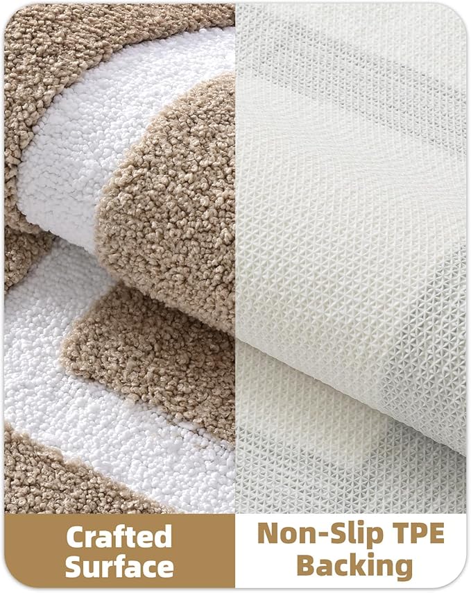 Color&Geometry Bathroom Rugs, Water Absorbent and Quick Dry Microfiber Bath Rugs-16"x24", Non-Slip, Machine Washable, Extra Soft Plush Bath Mats for Bathroom, Laundry Room, Khaki White