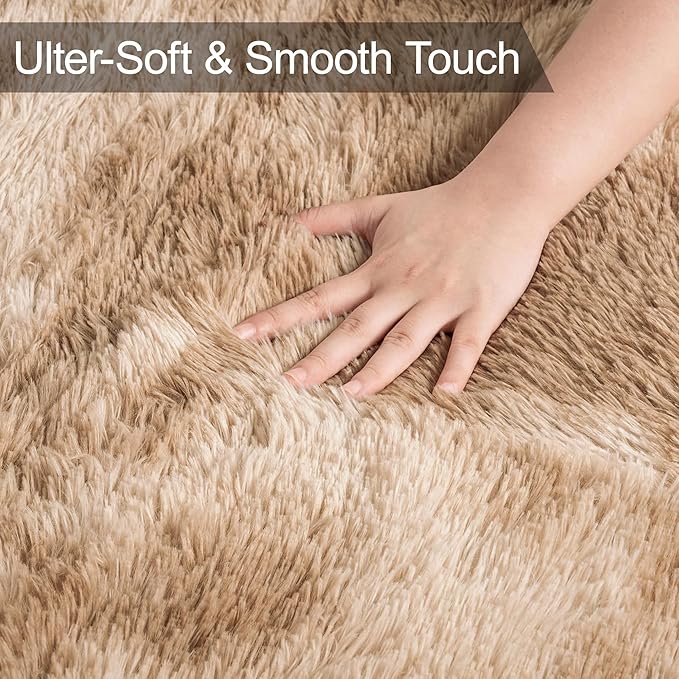 3x10 ft Plush Tie Dyed Light Brown Rug Soft Bedroom Runner Fluffy Cream and Brown Rug for Bedroom Bedside Living Room Hallway Nursery Kids Home Decor Shag Carpet