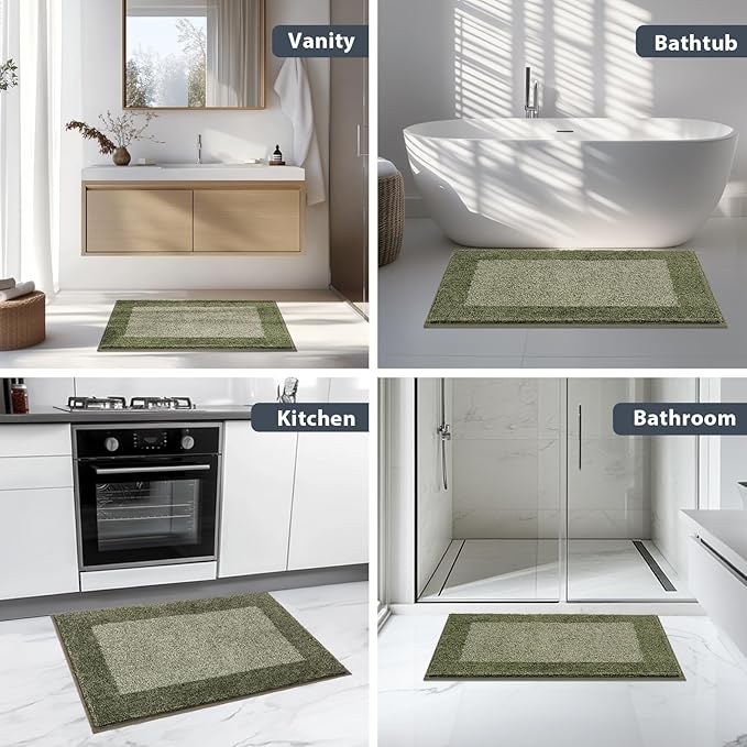 anllugs Bathroom Rugs 20" x 30", Non-Slip Extra Soft Absorbent Bath Rugs, Machine Washable Quick Dry Bath Mats for Bathroom Floor, Shower, Bathtub and Sink, Olive Green & Green