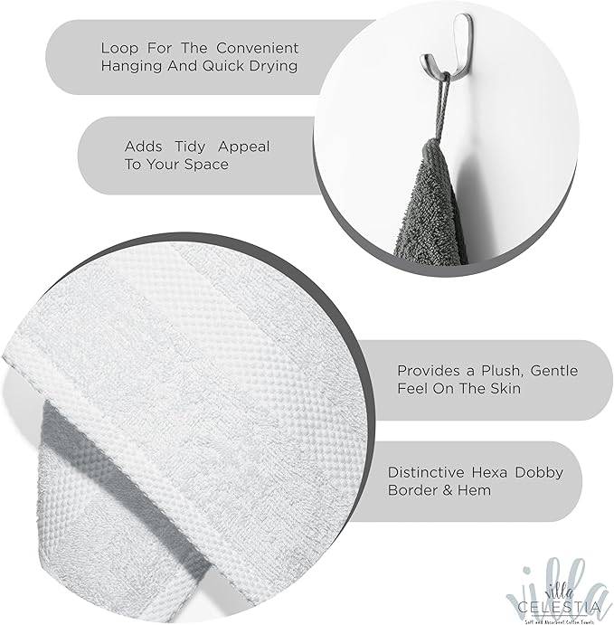 Villa Celestia 100% Cotton Bath Towel Set of 18-4 Bath Towels, 6 Hand Towels, 8 Wash Cloths, Sustainable, Soft, Highly Absorbent, Combed Cotton 18 Piece Set for Hotels, Spa, Bathroom, Dorm, White