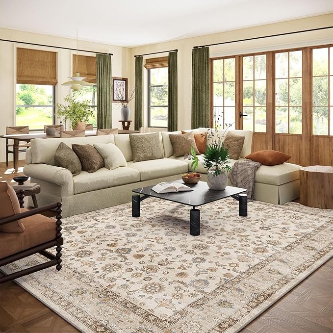 10x14 Area Rug Washable Rugs: Large Living Room Rug Stain Resistant Non Slip Distressed Vintage Low Pile Soft Carpet Rugs for Bedroom Farmhouse Dining Room Kids Playroom Nursery