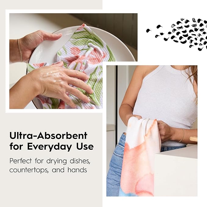 GEOMETRY Kitchen Dish Cloths - Spring & Summer Collection - Premium Dishcloths with Geoweave - Absorbent & Fast Drying Kitchen Towels - Soft Floral, 10" x 10" - 3-Pack